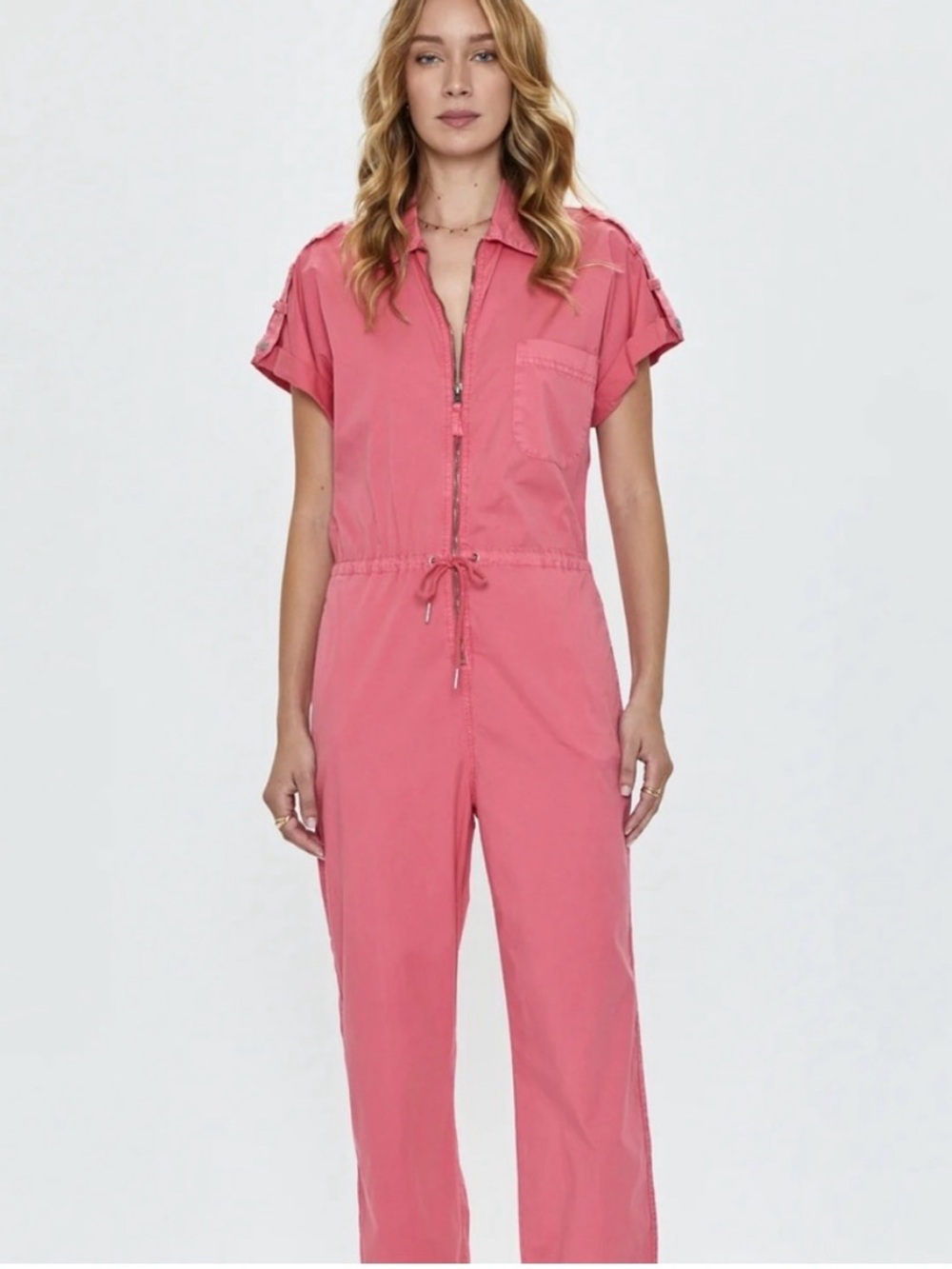 Pistola Coral Pink Short-Sleeve Utility Jumpsuit